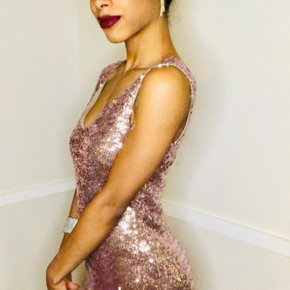 Rose Gold sequin mini dress by Crystal Doll